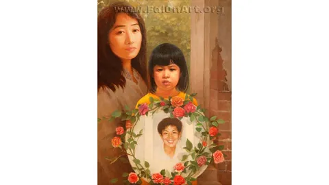 Tranh sơn dầu “Cha ơi, hãy quay về” của họa sĩ Uông Vệ Tinh, 2004